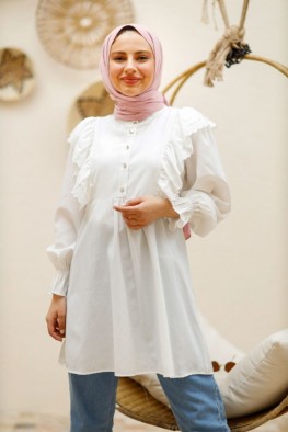 مانتو آستین چین دار سفید کد 3816263