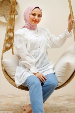 مانتو آستین چین دار سفید کد 3816263