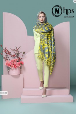 شال نخی حصیری ریشه دار طوسی زرد
