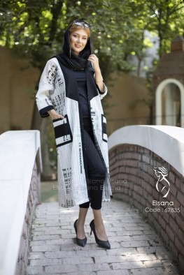 مانتو مدل تابناک سفید طوسی
