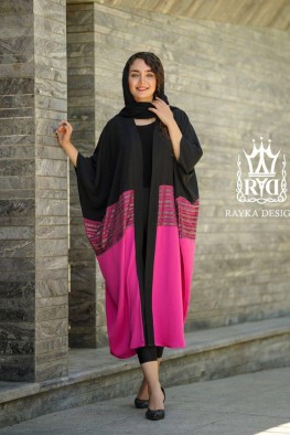 مانتو عبایی مشکی سرخابی