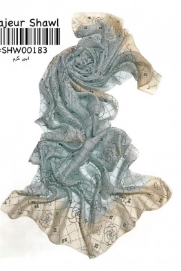 شال ویسکوز ابریشم طرح مارک لویی ویتون آبی کرم