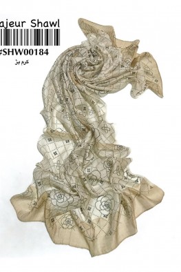 شال ویسکوز ابریشم طرح مارک لویی ویتون کرم بژ