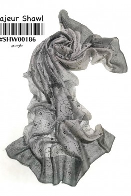 شال ویسکوز ابریشم طرح مارک لویی ویتون طوسی