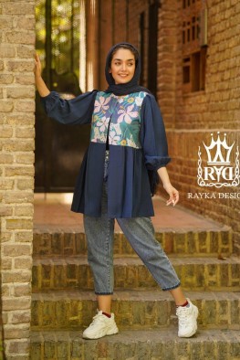 مانتو عروسکی طرح هاوایی سرمه ای