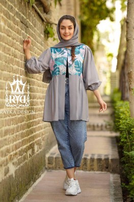 مانتو عروسکی طرح هاوایی طوسی