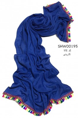 شال ساده نخی منگوله دار کاربنی
