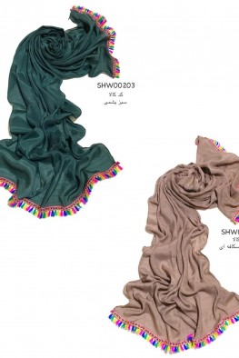 شال ساده نخی منگوله دار قهوه ای نسکافه ای و سبز یشمی