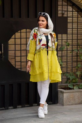 مانتو عروسکی طرحدار زرد