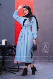 مانتو پاییزه مدل ماکسی دو یقه آبی