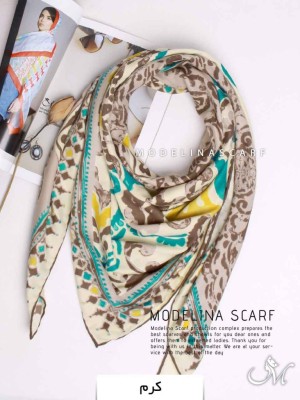 روسری نخی زمستانه دور دست دوز کرم