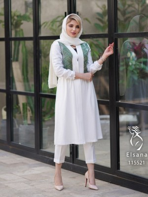مانتو مدل فانیذ سفید سبز
