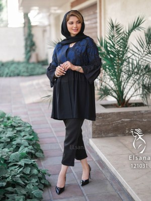 مانتو مدل مهوین آبی مشکی