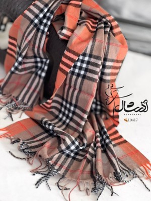 شال پاییزه موهر طرح باربری کرم نارنجی