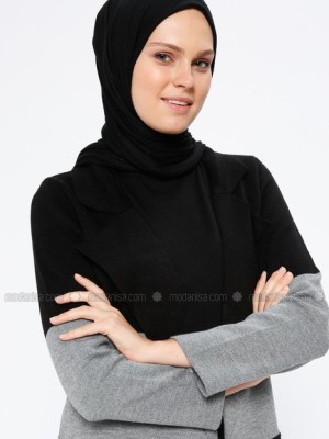 مانتو پاییزه طوسی مشکی