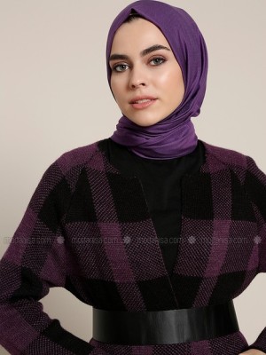 مانتو کتی چهارخانه بنفش و مشکی