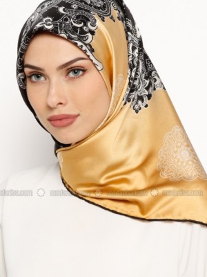 روسری ساتن مشکی طلایی