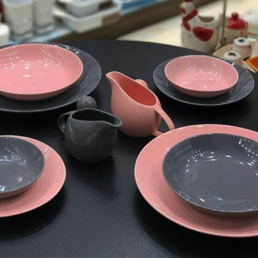 سرویس غذاخوری شش نفره طوسی صورتی