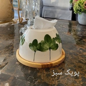 جا دستمالی گرد سرامیکی زیره چوبی