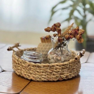 سبد سه تیکه حصیری دسته بامبو