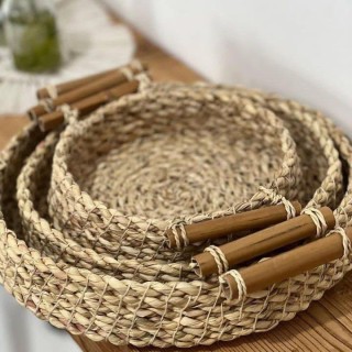 سبد سه تیکه حصیری دسته بامبو