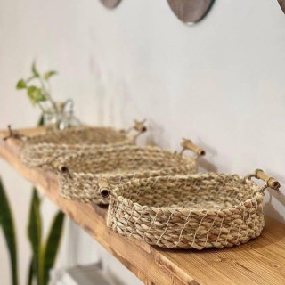 سبد سه تیکه حصیری دسته بامبو