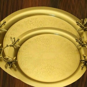 جفت سینی گرد طرح برنجی آنتیک گنجشک(کد 6086 و 6087)