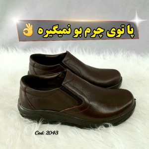 کفش چرم طبیعی مجلسی اداری  مردانه زیره طبی تزریق مستقیم قهوه ایی 2043   با ارسال رایگان