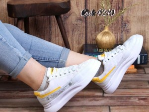 کفش ونس  کتونی اسپرت دخترانه سفید زرد
