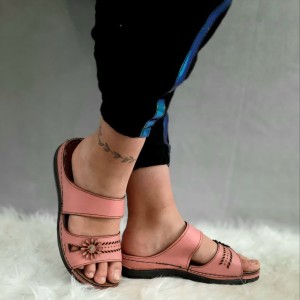 حراج ویژه این هفته دمپایی صندل زنانه دخترانه  طبی دور دوخت گلدار صورتی صورتی