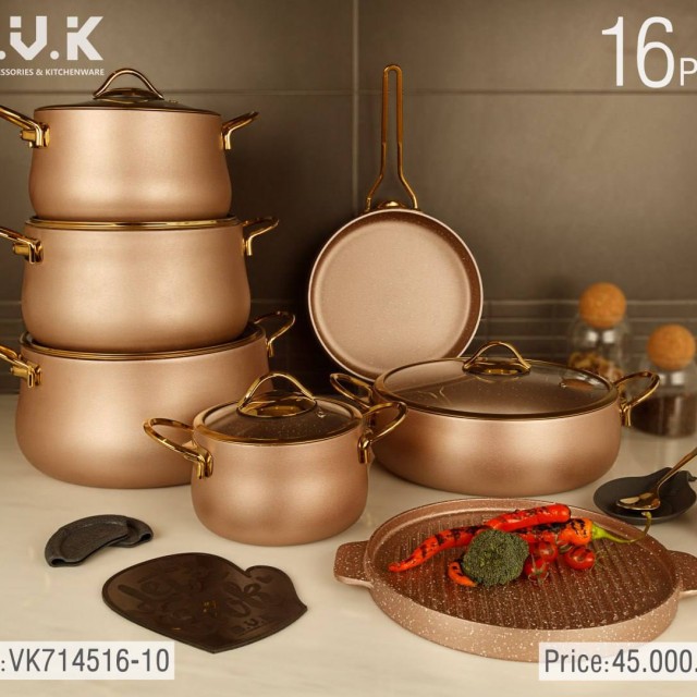 سرویس قابلمه  دورو گرانیت ۱۶ پارچه بی وی کی bvk(رزگلد)