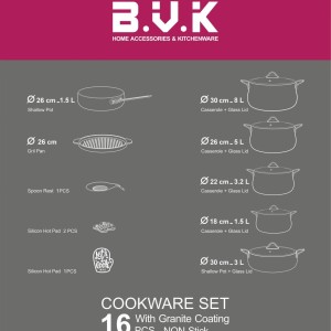 سرویس قابلمه  دورو گرانیت ۱۶ پارچه بی وی کی bvk(رزگلد)