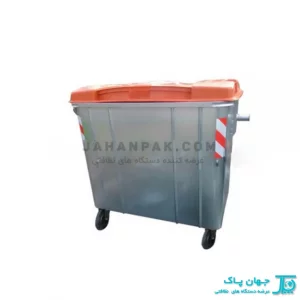 مخزن زباله گالوانیزه 1100 لیتری مکعب با درب پلی اتیلن