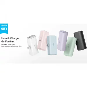 پاوربانک انکر 5000 میلی‌آمپری 12W مدل Anker 621 Power Bank Built-In Lightning Connector A1645