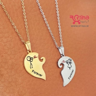 گردنبند ست دختر و پسر (قلب دو تکه) مدل Forever + دو عدد زنجیر رایگان