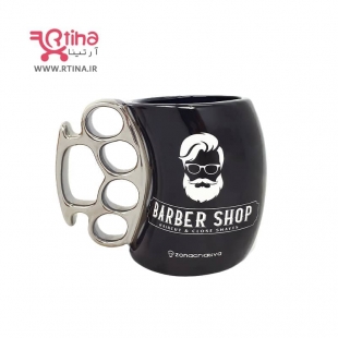 ماگ فانتزی پسرانه طرح آرایشگر با دسته مدل پنجه بکس barbershop