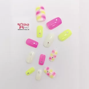 ناخن مصنوعی ژله ای دخترانه کوتاه و طرح دار جدید نگینی