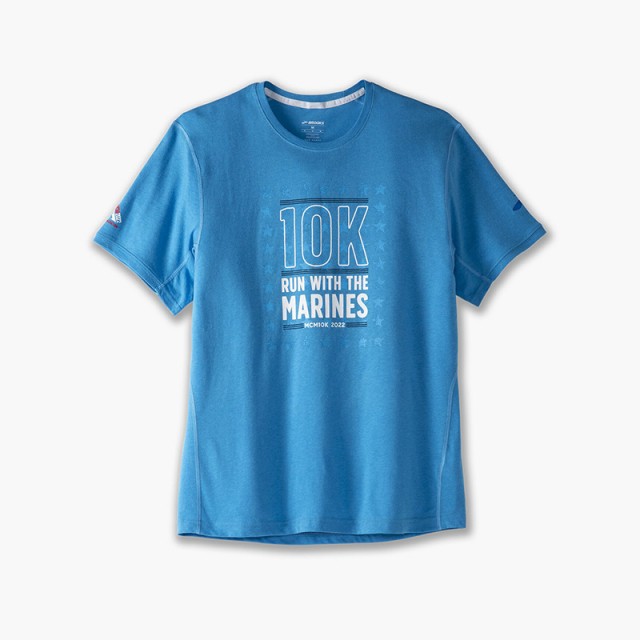تیشرت ورزشی مردانه بروکس مدل Brooks Men's Distance Graphic Short Sleeve|آبی طرح دار