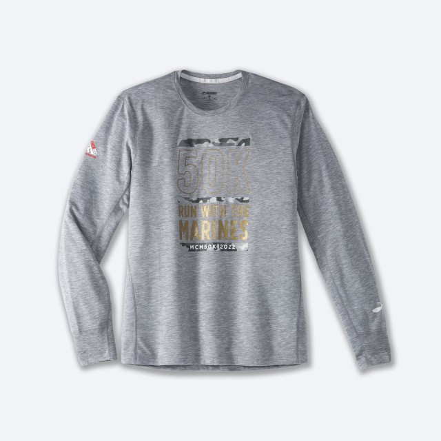آستین بلند ورزشی مردانه بروکس مدل Brooks Men's Distance Graphic Long Sleeve|طوسی