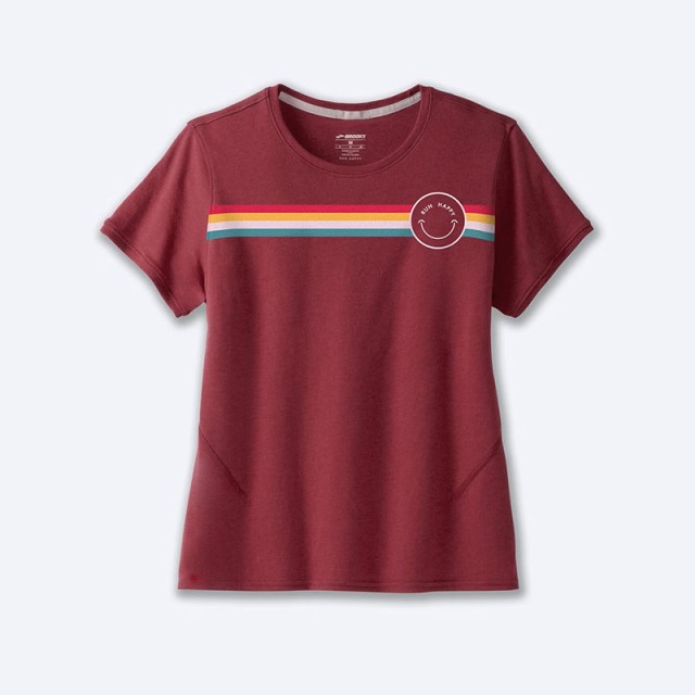 تیشرت ورزشی زنانه بروکس مدل Brooks Women's Distance Short Sleeve|زرشکی