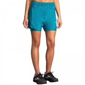 شورت ورزشی زنانه بروکس مدل Brooks Women's Chaser5" 2-in-1 Short|سبز طرح دار