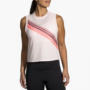 تاپ ورزشی زنانه بروکس مدل Brooks Women Further Tank|صورتی طرح دار