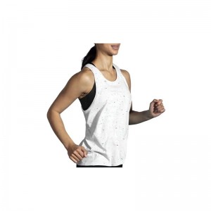 تاپ ورزشی زنانه بروکس مدل Brooks Women's Distance Tank Top|سفید طرح دار