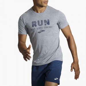 تیشرت ورزشی مردانه بروکس مدل Brooks Men's Distance Graphic Short Sleeve|طوسی طرح دار
