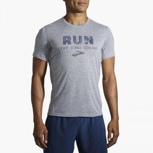 تیشرت ورزشی مردانه بروکس مدل Brooks Men's Distance Graphic Short Sleeve|طوسی طرح دار