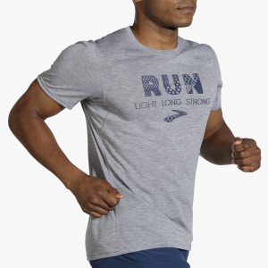 تیشرت ورزشی مردانه بروکس مدل Brooks Men's Distance Graphic Short Sleeve|طوسی طرح دار