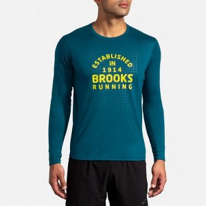 آستین بلند ورزشی مردانه بروکس مدل Brooks Men's Distance Graphic Long Sleeve|سبز آبی