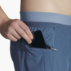 شورت ورزشی مردانه بروکس مدل Brooks Men's Sherpa 5" 2-in-1 Short|طوسی آبی