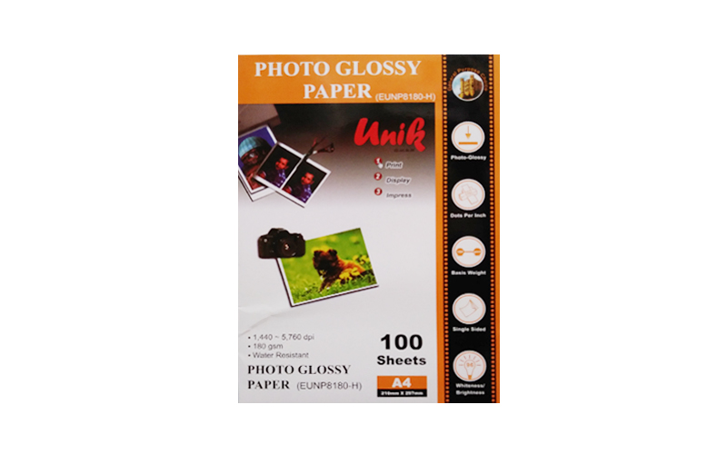 کاغذ فتوگلاسه A4 UNIK 180gsm بسته 100 عددی