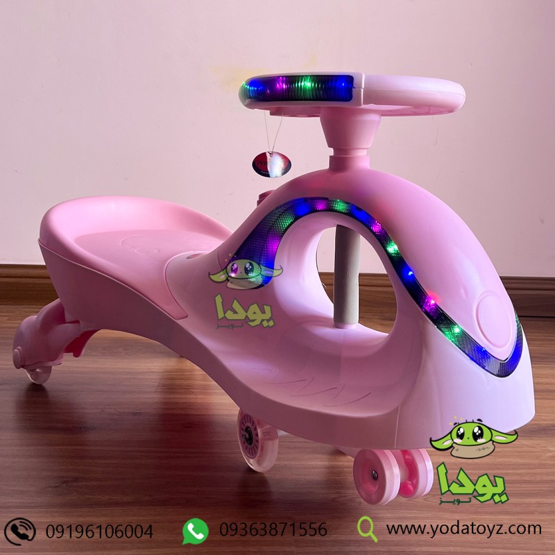 سه چرخه کودک پلاسماکار 2021 بدنه نورانی چرخ ژله ای و چراغدار plasmacar صورتی پاستلی